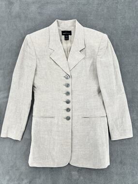 Vintage Moda International Linen Blend Blazer Women's Size 4 Beige Tan Jacket